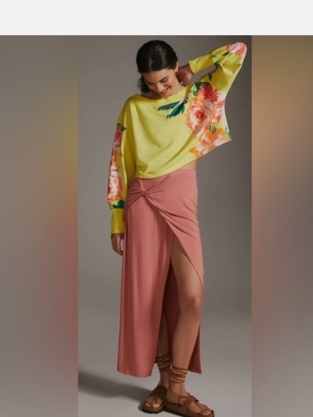 Daily Practice by Anthropologie Wide Neck Floral Print Sweatshirt crop Yellow XS